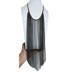 Statement Necklace Chain Fringe Labradorite 16” Choker Alloy + Ink